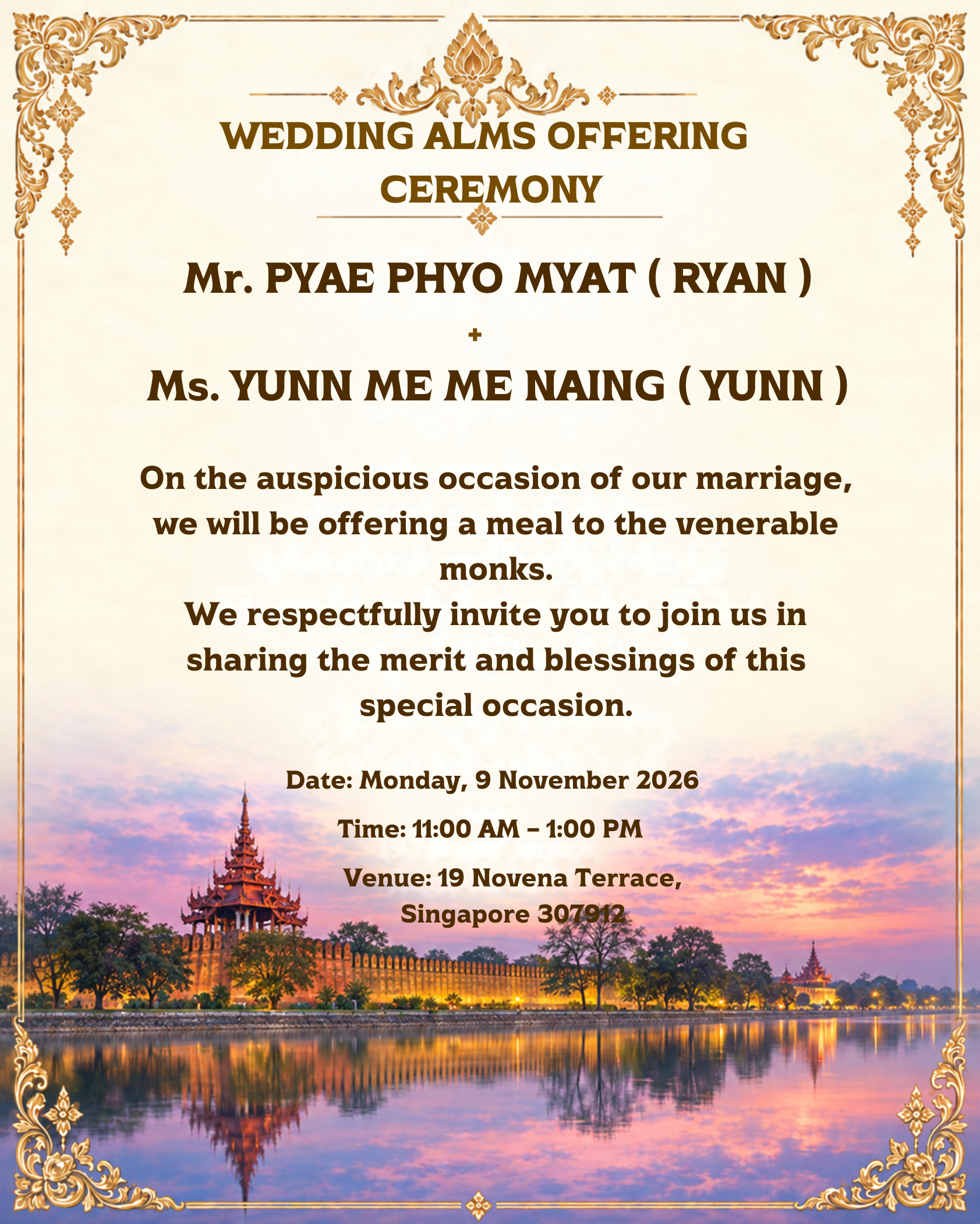 Original English wedding alms offering invitation